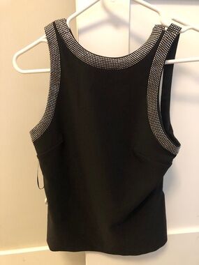 NWT Zara Black Rhinestone trim open back halter top. Size Small